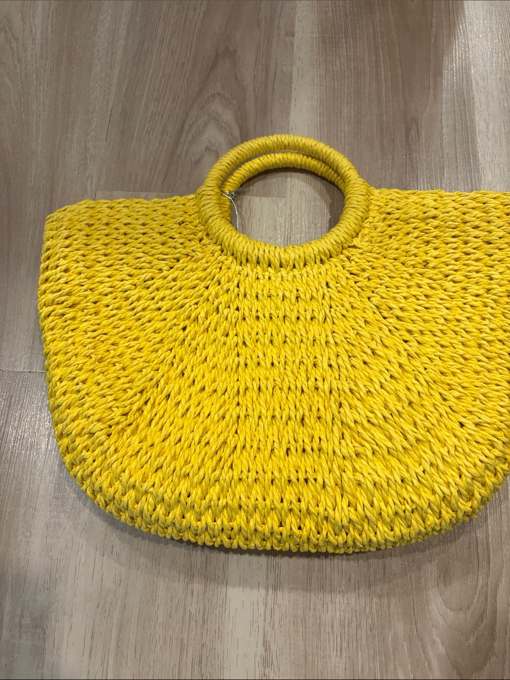 Sunny Yellow Woven Circle Handle Tote